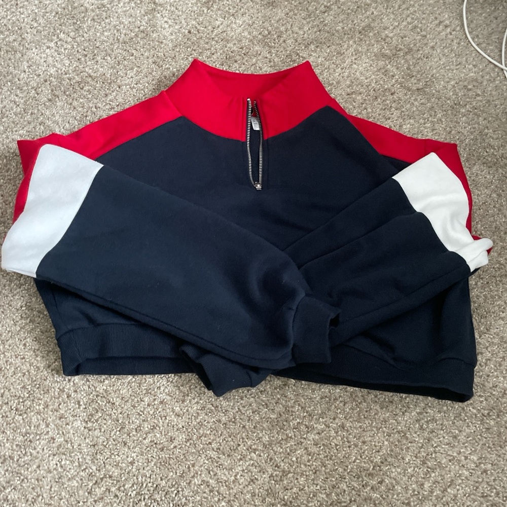 H&M Red and Navy Quarter-Zip Sweatshirt